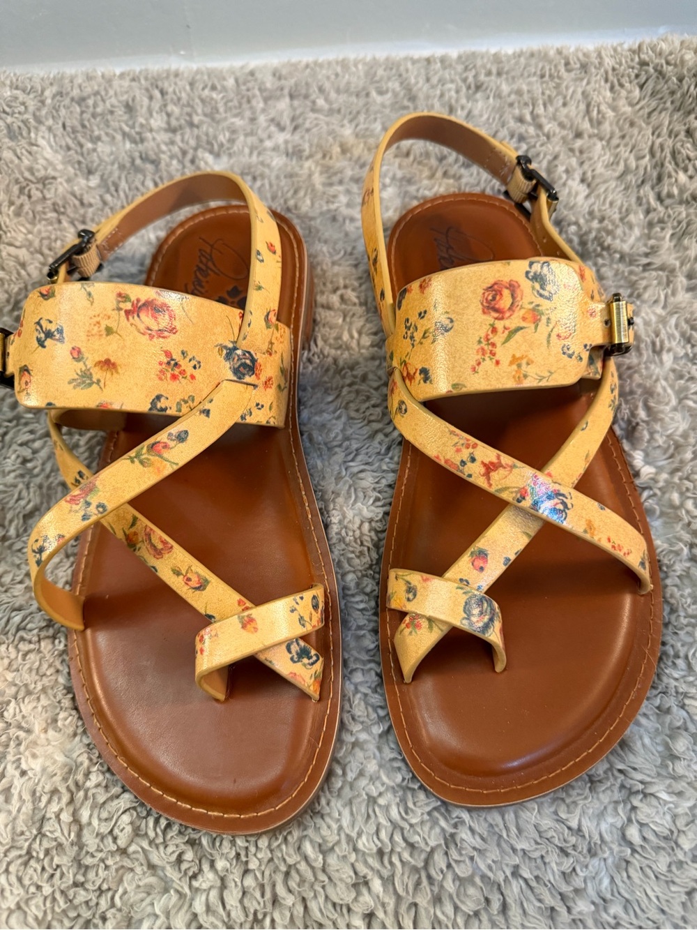 Patricia Nash Yellow Floral Leather Strappy Sandals